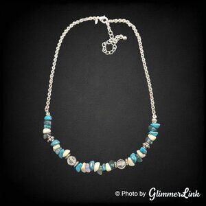 Avon Beaded Chain Faux Turquoise Chip Silver Tone Necklace